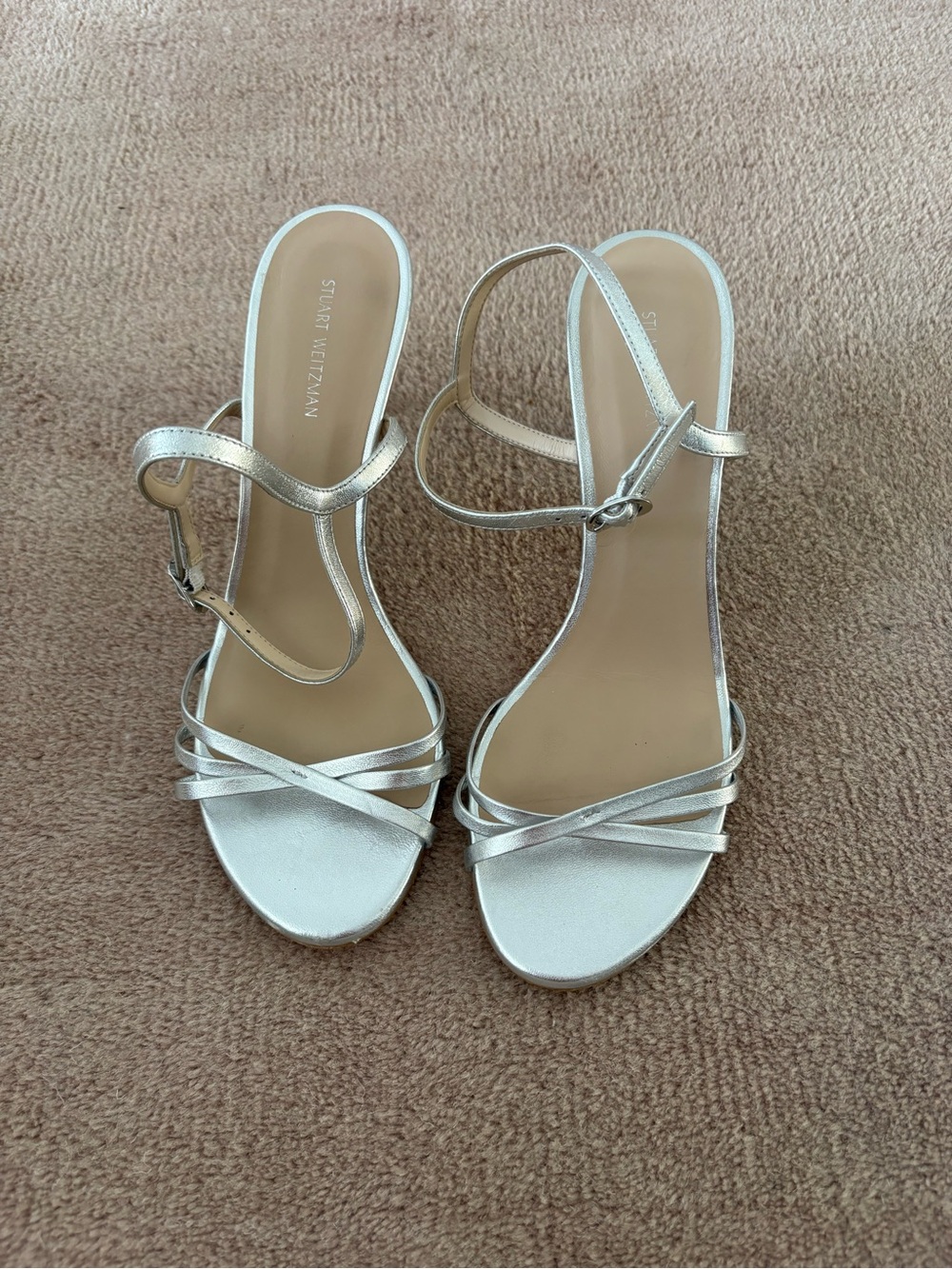 Stuart Weitzman Silver Strappy Heels
